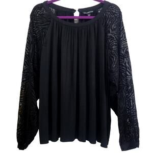 Zac & Rachel Woman Black Knit Blouse with Velvet Burnout Sleeves‎ Size 2X
